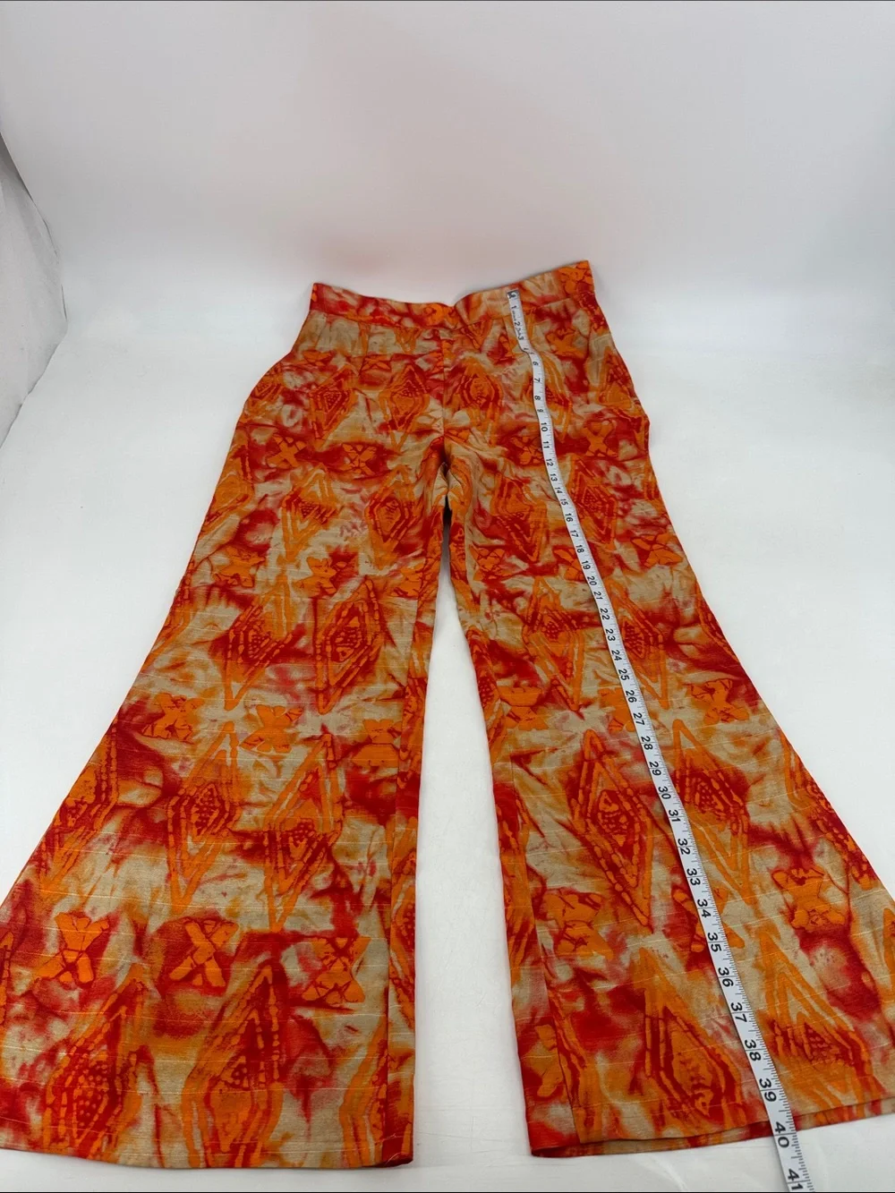 Vintage 70s Abstract Print Disco Groovy Boho High Rise Wide Leg Flare Pants - Picture 14 of 16